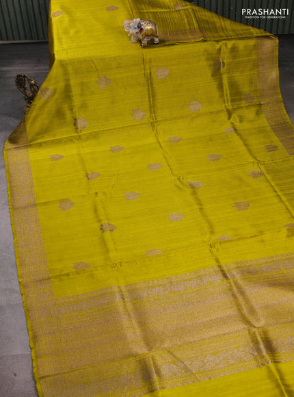 Lime Yellow Banarasi Raw Silk Saree - Buttas