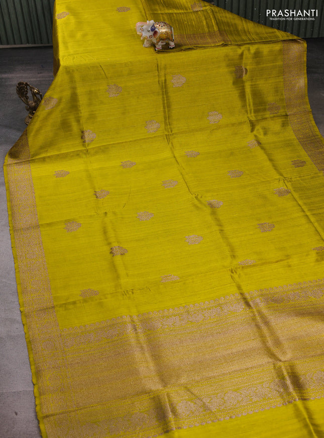 Lime Yellow Banarasi Raw Silk Saree - Buttas