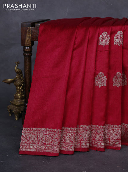 Red Banarasi Raw Silk Saree - Buttas