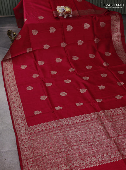 Red Banarasi Raw Silk Saree - Buttas