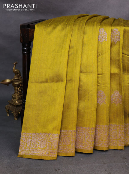 Lime Green Banarasi Raw Silk Saree - Buttas