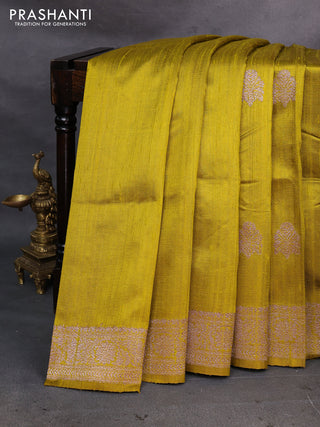 Lime Green Banarasi Raw Silk Saree - Buttas