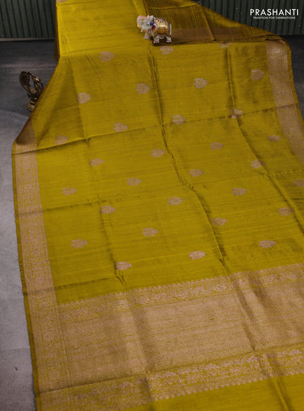 Lime Green Banarasi Raw Silk Saree - Buttas