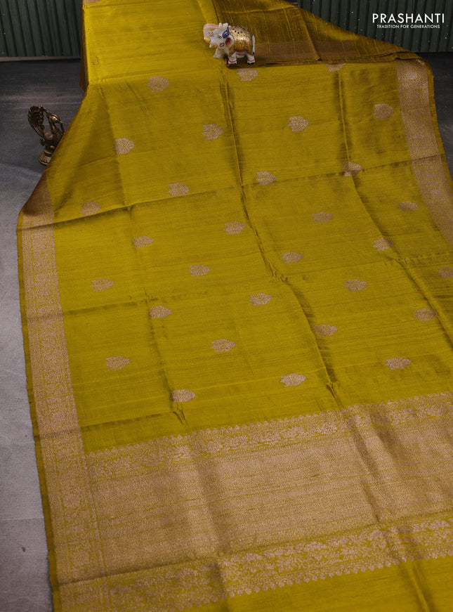 Lime Green Banarasi Raw Silk Saree - Buttas