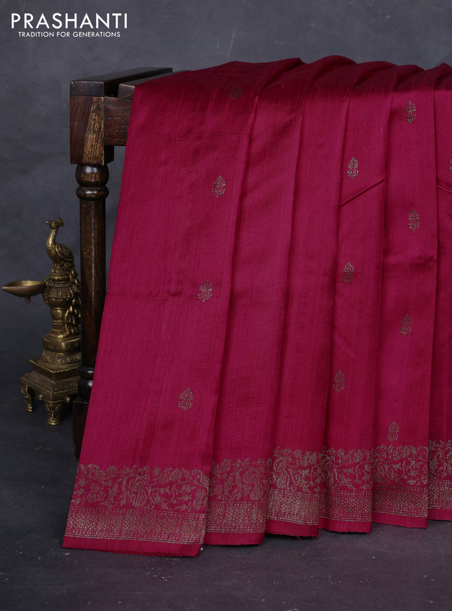 Pink & Brown Banarasi Raw Silk Saree - Buttas