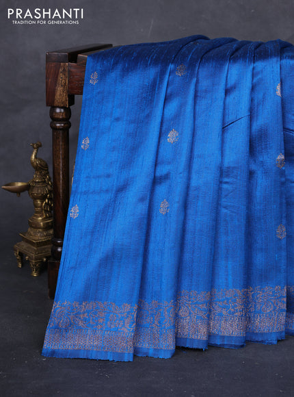 Cs Blue & Pink Banarasi Raw Silk Saree - Buttas
