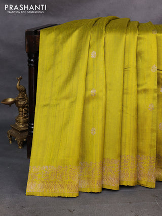 Lime Green & Green Banarasi Raw Silk Saree - Buttas