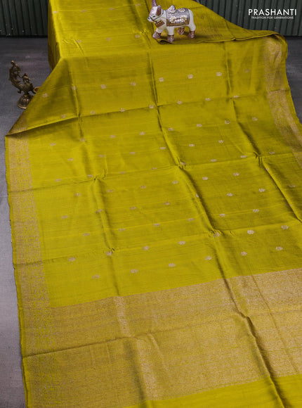 Lime Green & Green Banarasi Raw Silk Saree - Buttas