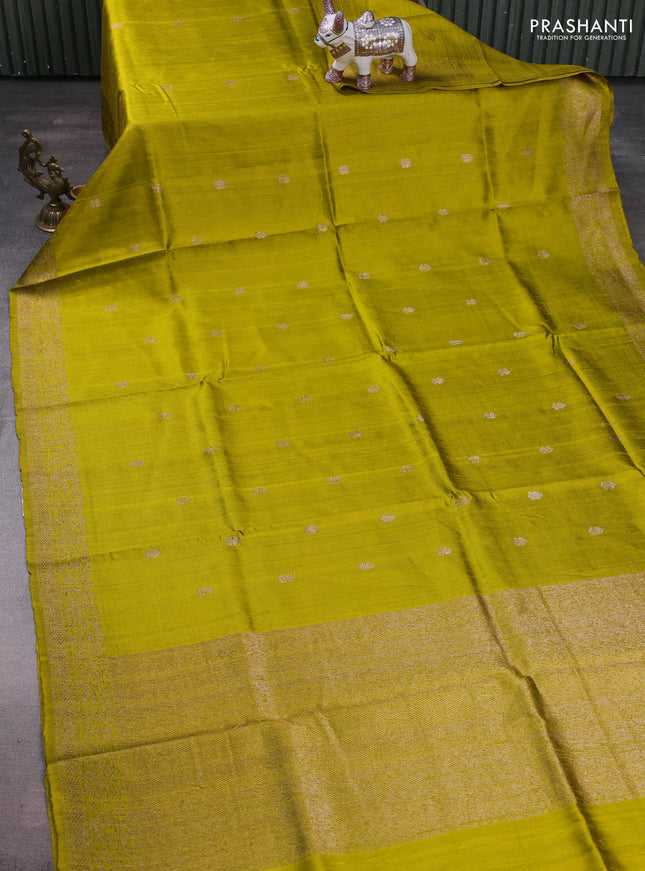 Lime Green & Green Banarasi Raw Silk Saree - Buttas