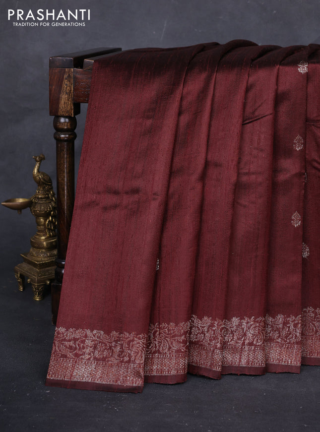 Brown & Pink Banarasi Raw Silk Saree - Buttas