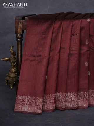 Brown & Pink Banarasi Raw Silk Saree - Buttas