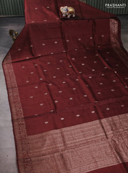 Brown & Pink Banarasi Raw Silk Saree - Buttas