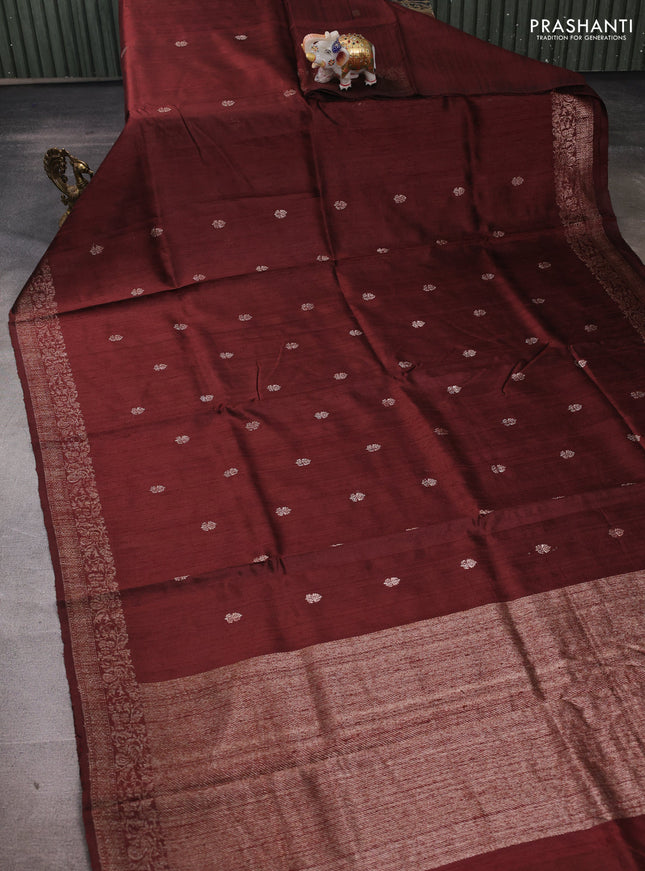 Brown & Pink Banarasi Raw Silk Saree - Buttas
