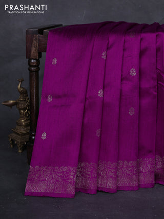 Magenta Pink & Purple Banarasi Raw Silk Saree - Buttas