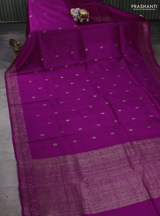 Magenta Pink & Purple Banarasi Raw Silk Saree - Buttas