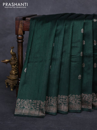 Bottle Green & Violet Banarasi Raw Silk Saree - Buttas