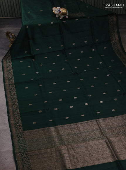 Bottle Green & Violet Banarasi Raw Silk Saree - Buttas