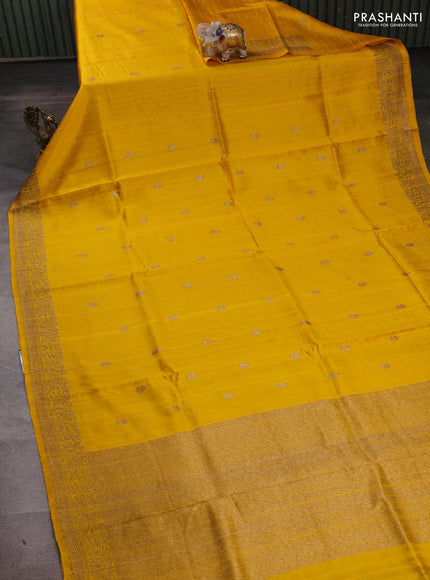 Yellow & Bottle Green Banarasi Raw Silk Saree - Buttas