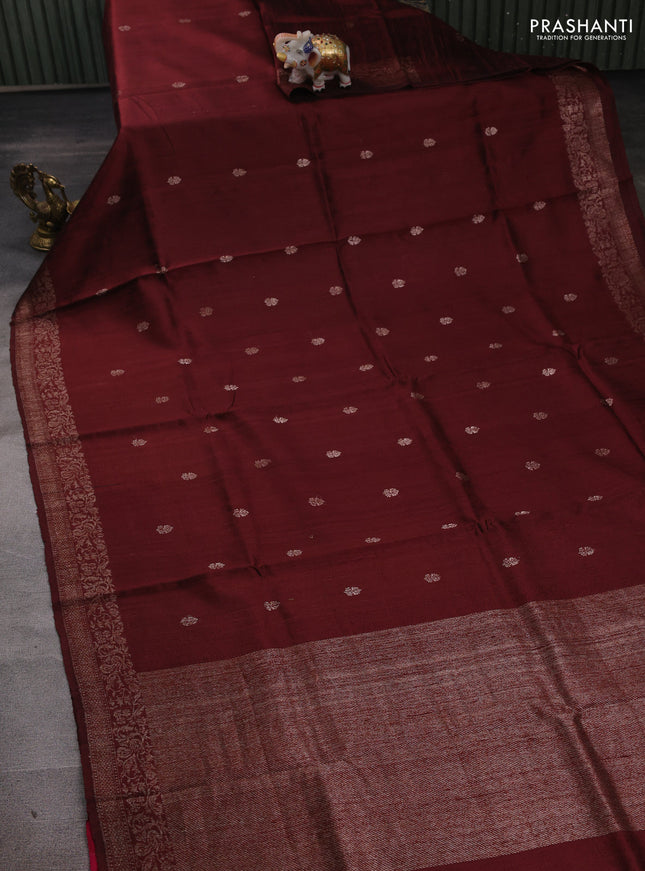 Brown & Pink Banarasi Raw Silk Saree - Buttas