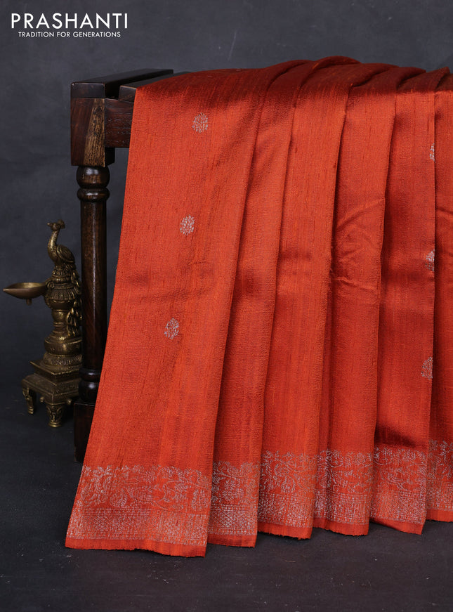 Rustic Orange & Pink Banarasi Raw Silk Saree - Buttas