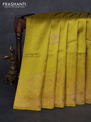 Lime Yellow Banarasi Raw Silk Saree - Buttas