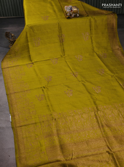 Lime Yellow Banarasi Raw Silk Saree - Buttas