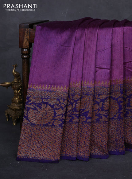 Purple & Blue Banarasi Raw Silk Saree - Buttas