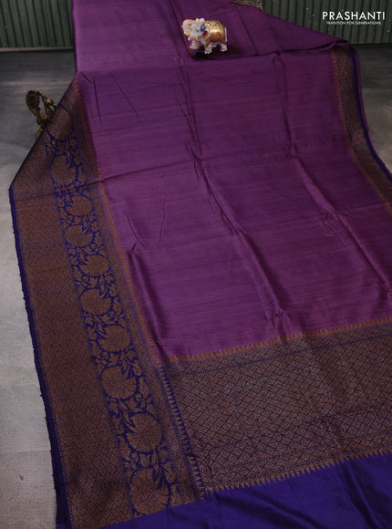 Purple & Blue Banarasi Raw Silk Saree - Buttas