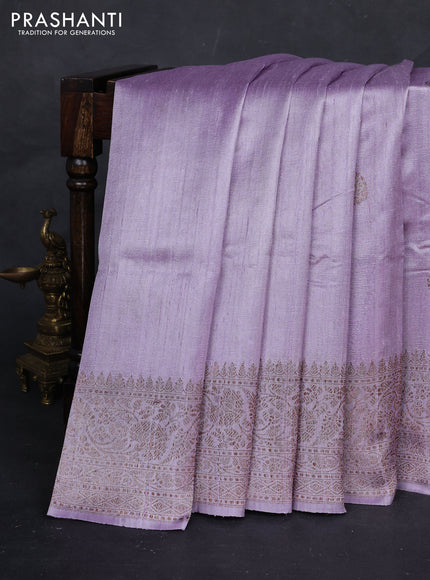 Pastel Lavender Banarasi Raw Silk Saree - Buttas