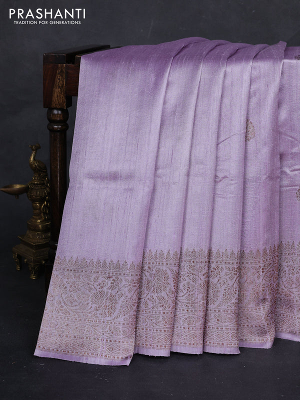 Pastel Lavender Banarasi Raw Silk Saree - Buttas
