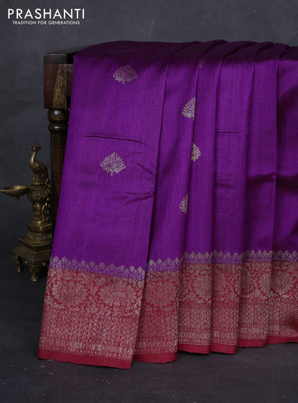 Purple & Red Banarasi Raw Silk Saree - Buttas