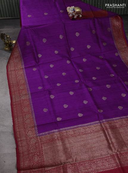 Purple & Red Banarasi Raw Silk Saree - Buttas