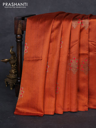 Rust & Pink Banarasi Raw Silk Saree - Buttas
