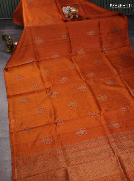 Rust & Pink Banarasi Raw Silk Saree - Buttas