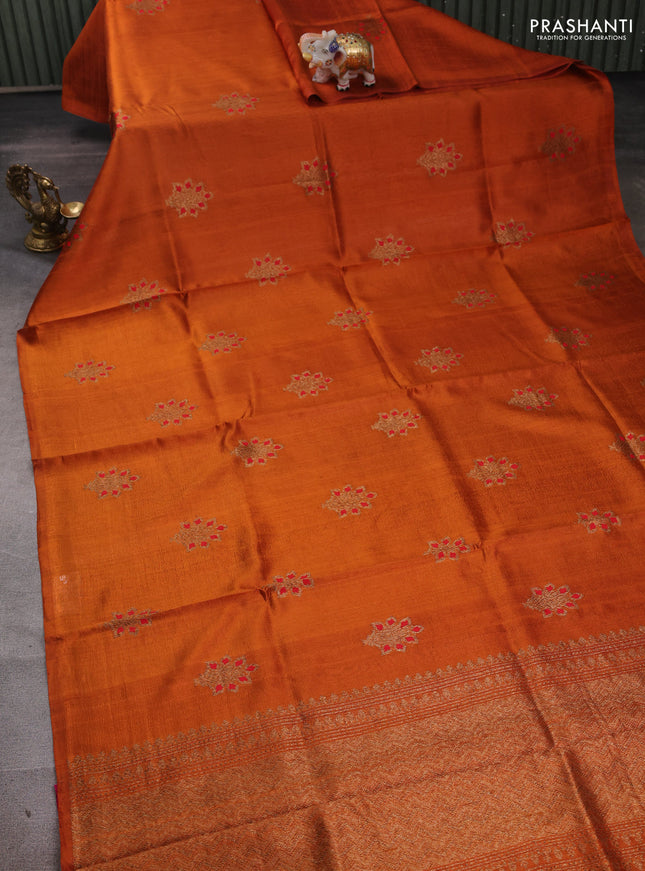 Rust & Pink Banarasi Raw Silk Saree - Buttas