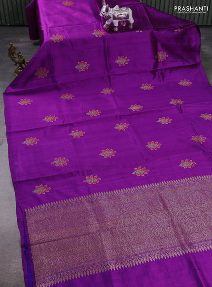 Purple & Violet Banarasi Raw Silk Saree - Buttas