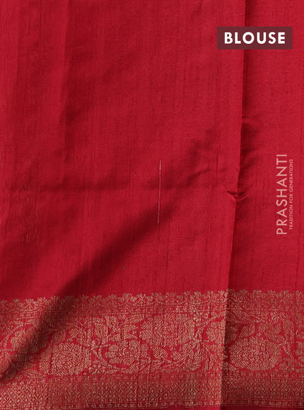Pastel Peach & Red Banarasi Raw Silk Saree - Buttas