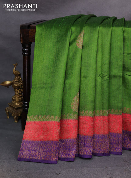 Green & Violet Banarasi Raw Silk Saree - Buttas