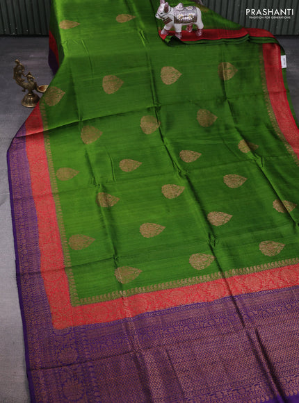 Green & Violet Banarasi Raw Silk Saree - Buttas