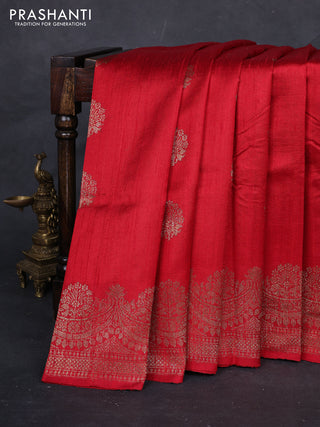 Red Banarasi Raw Silk Saree - Buttas