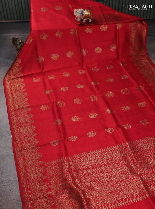 Red Banarasi Raw Silk Saree - Buttas