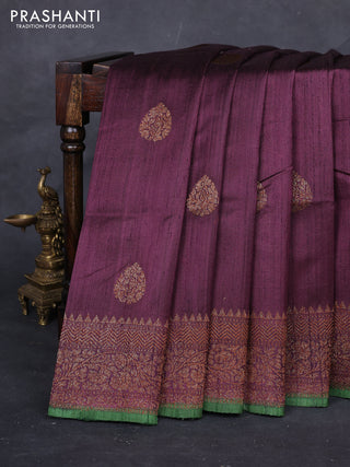 Wine  & Green Banarasi Raw Silk Saree - Buttas