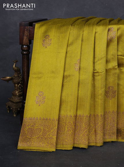 Lime Green Banarasi Raw Silk Saree - Buttas