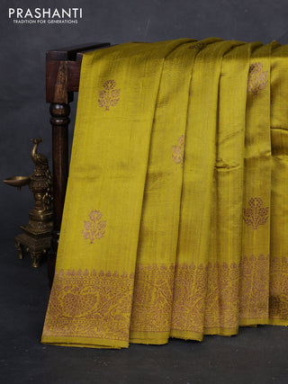 Lime Green Banarasi Raw Silk Saree - Buttas