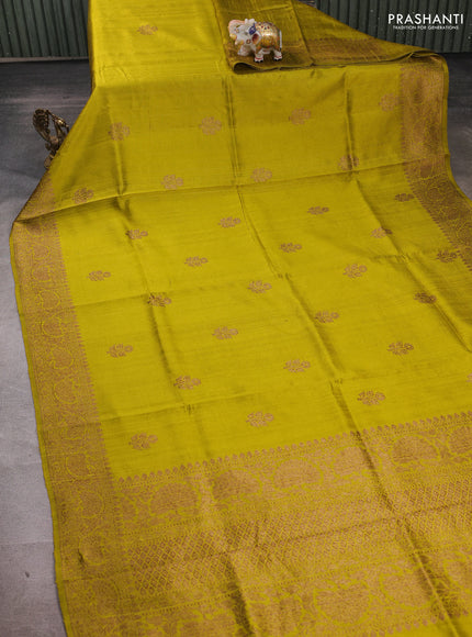 Lime Green Banarasi Raw Silk Saree - Buttas