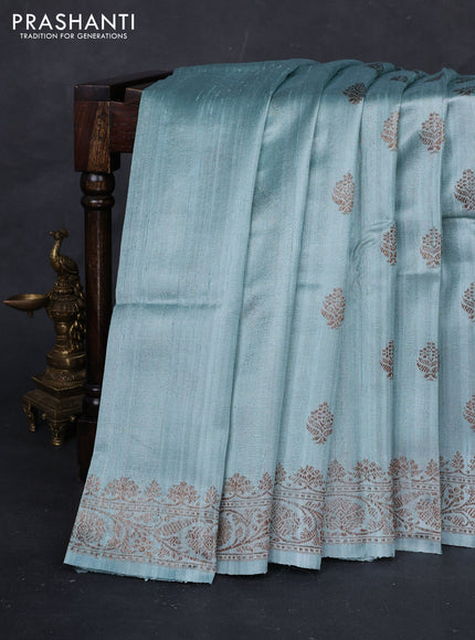 Pastel Blue &  Banarasi Raw Silk Saree - Buttas