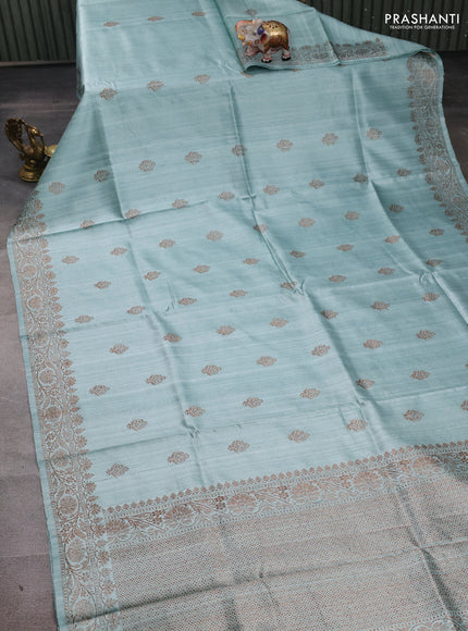 Pastel Blue &  Banarasi Raw Silk Saree - Buttas
