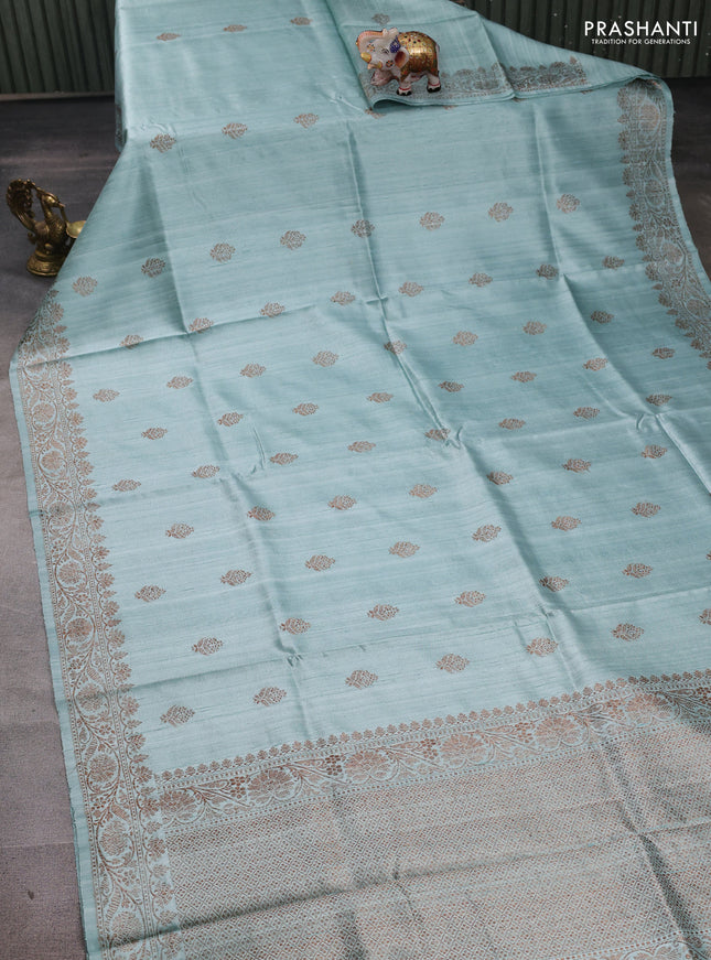 Pastel Blue &  Banarasi Raw Silk Saree - Buttas