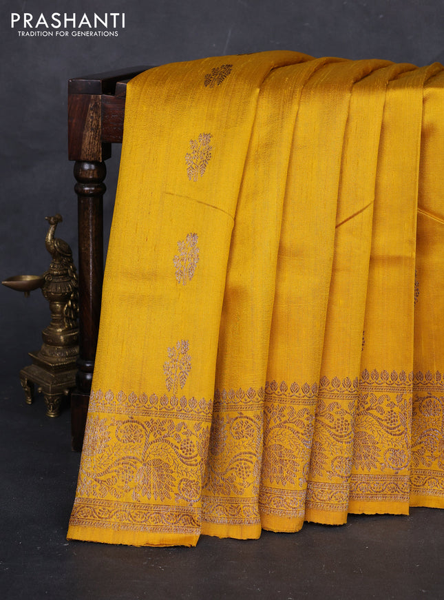 Yellow Banarasi Raw Silk Saree - Buttas