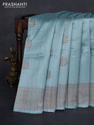 Pastel Blue Banarasi Raw Silk Saree - Buttas